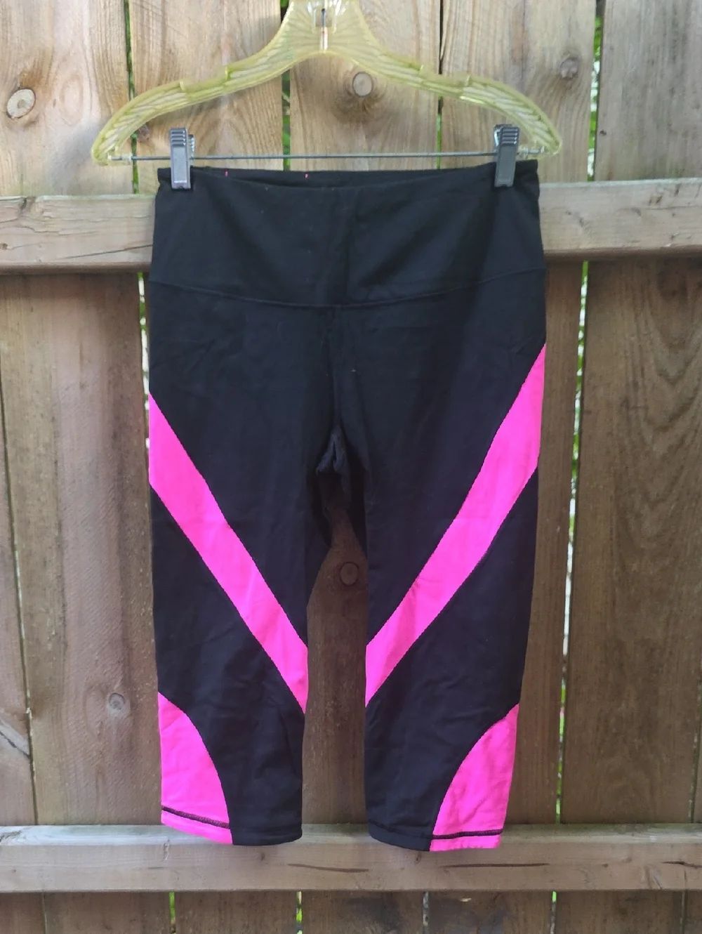 Black Capri Leggings with Hot Pink Chevron Panels